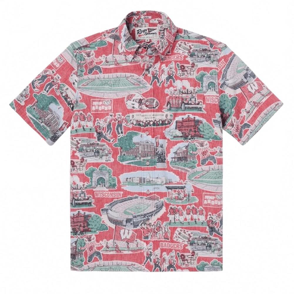 NEW REYN SPOONER men's university of wisconsin scenic shirt in red
